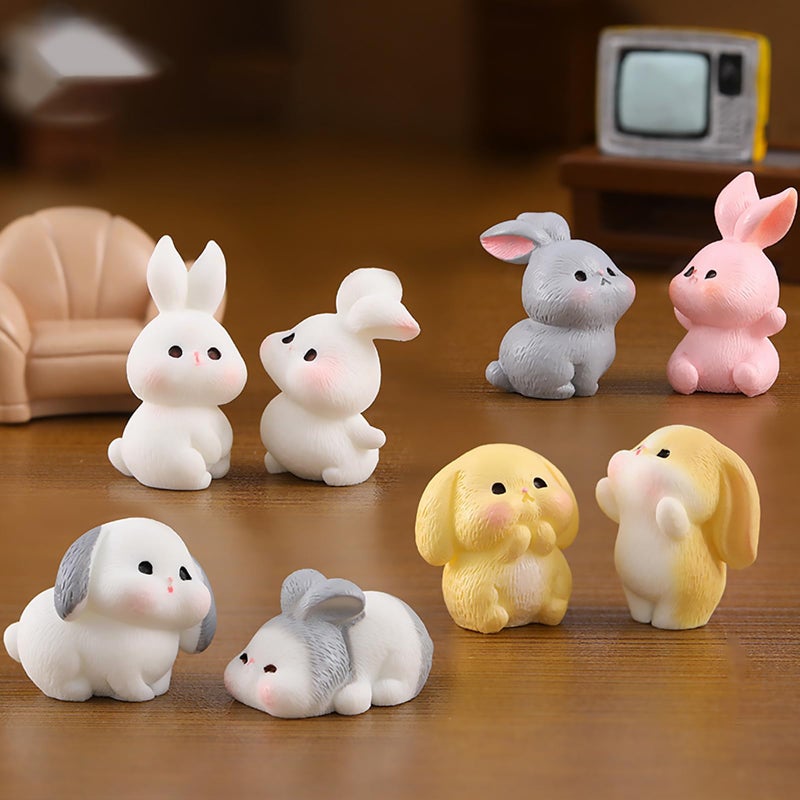 Exasinine 24 Pcs Mini Rabbits Easter Bunny Resin Bunny Figurines Mini Animals Fairy Garden Miniature Moss Landscape Ornaments for Easter Egg Fillers Dollhouse Cake Home D  cor - Image 3